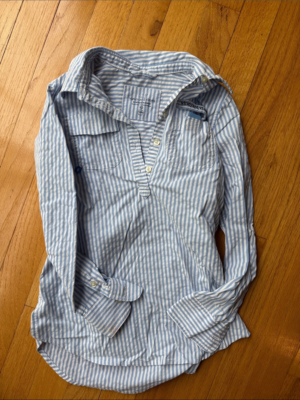 Vineyard Vines girls coverup Striped Blue & White Button-Front Shirt